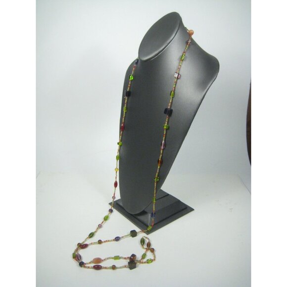 Lariat Glass Beaded Long Necklace Statement 60 Inch Art Deco Flapper Style - Picture 5 of 8